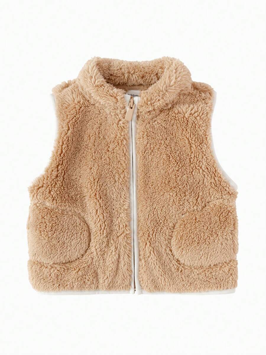 Balabala Baby Warm Fleece Vest, Cute And Comfortable, Autumn/Winter Layering Style - Khaki - View 1