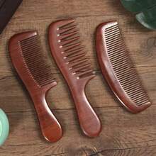 1pc Long Wide-Tooth Red Sandalwood Massage Comb, Anti-Static, Long Hair Massage Wooden Comb, Perfect For Curly, Straight And Long Hair - A - View 1