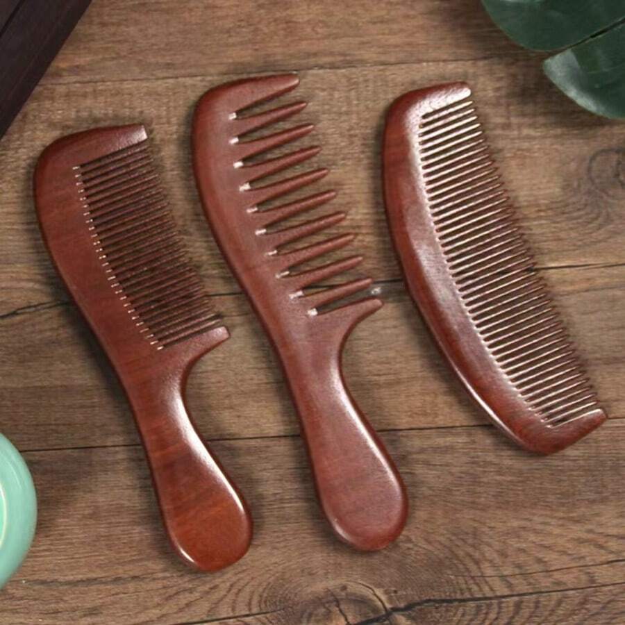 1pc Long Wide-Tooth Red Sandalwood Massage Comb, Anti-Static, Long Hair Massage Wooden Comb, Perfect For Curly, Straight And Long Hair - A - View 1