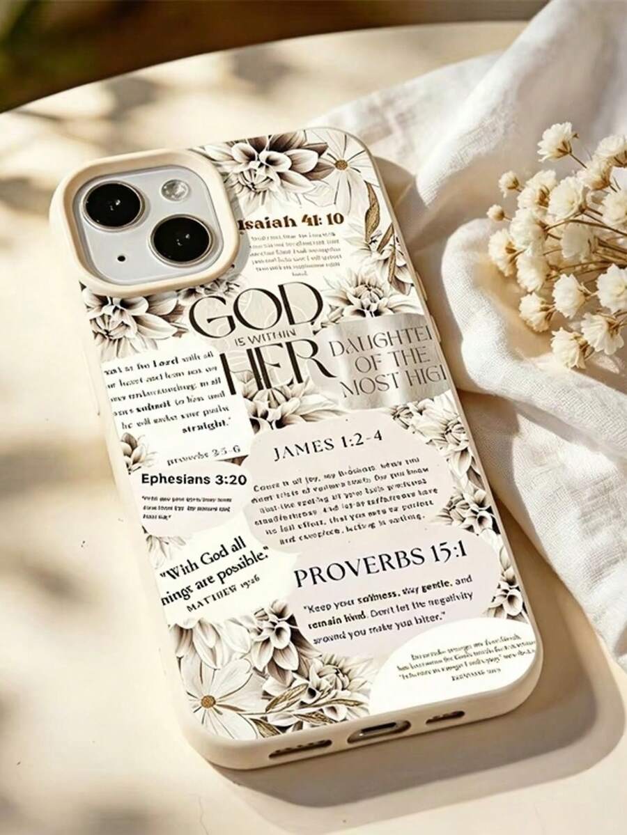 1pc Floral English Letter Patchwork Aesthetic Pattern Matte Lychee Texture Full Coverage TPU Shockproof Fashion Phone Case Anti-Fingerprint Protective Cover Compatible With IPhone 11 12 13 14 15 16 17 Pro Max/Plus A56/55/54/53/52/51 S25/24/23/22/21 Series Exquisite Gift (International Version Not Local Version) - Multicolor - View 1