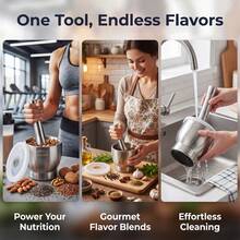 5-Piece 304 Stainless Steel Garlic Press & Mortar And Pestle Set, Manual Garlic Mincer Crusher, Food Spice Grinder, Pill Medicine Grinder, Heavy-Duty Mashing Tool For Kitchen - Silver - View 3