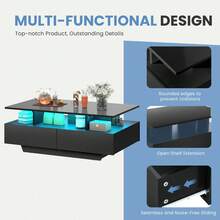 Yitahome Coffee Table With Storage, High Glossy 16 Color Adjustable LED Coffee Tables For Living Room, Black Coffee Table With Open Display Shelf And 4 Drawers, Modern Wooden Rectangle Tea Table - Black - View 5