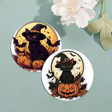 6pcs/Set Or 420pcs/70sets Halloween Series Full Moon Witch Hat Black Cat Pattern Printed Beverage Coasters, 10cm/2mm Thick Rubber Soft Bottom Round Absorbent Rubber Beverage Coasters, Soft Rubber Backing, Decorative Coasters, Suitable For Cups, Home Kitchen Dining Table Decoration Mats, Decorative Coasters, Kitchen Decoration, Dining Table Decoration - Multicolor - View 7