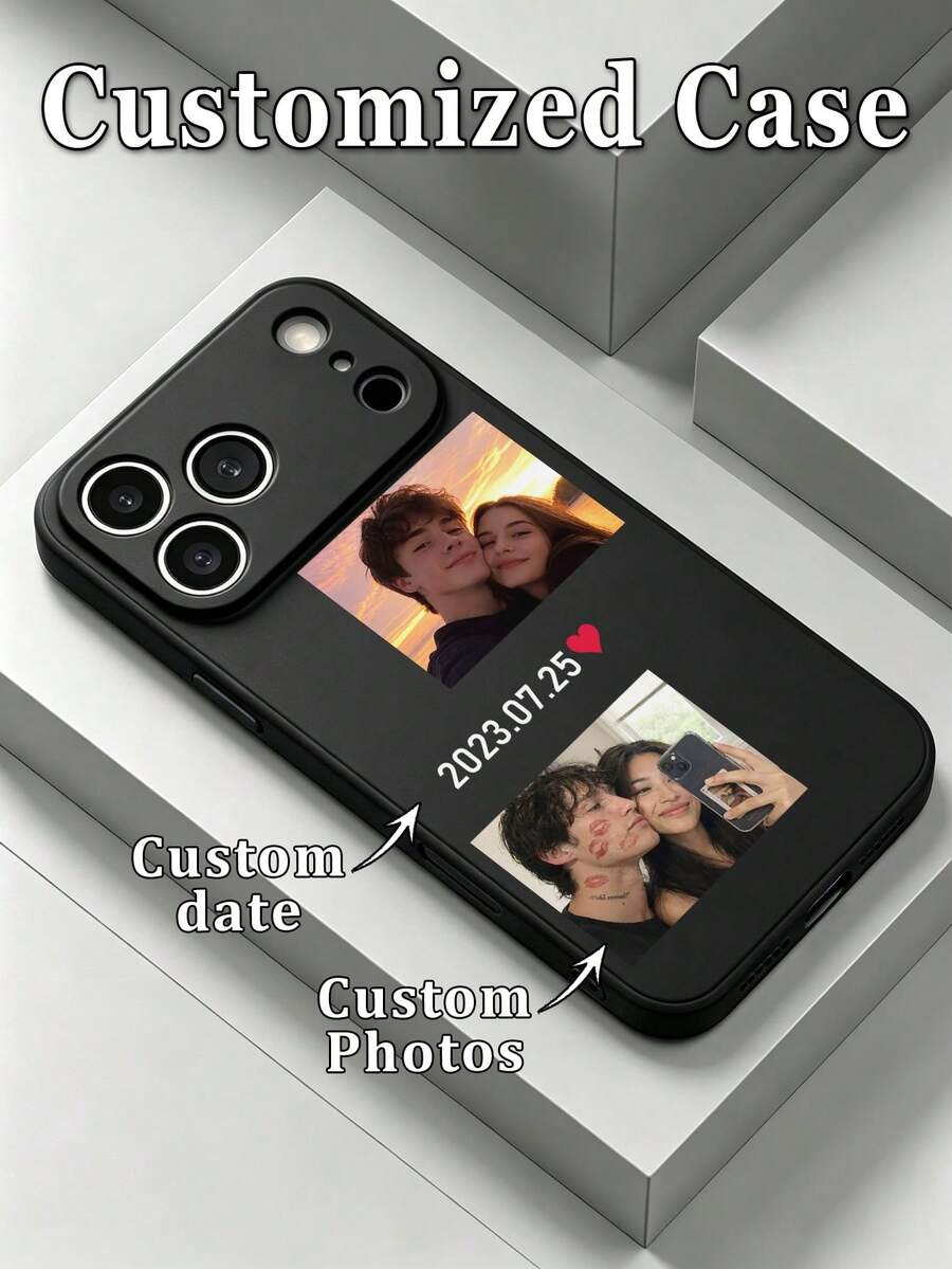 1 buah Casing Ponsel TPU Ultra Tipis Anti-Selip Hitam DIY untuk Foto Ganda Pasangan & Ulang Tahun, Kompatibel dengan Aksesoris Ponsel Apple Duo/18ProMax/17ProMax/16Pro/15/14Plus/13Pro/12ProMax/11/XsMax/8/7/6Plus/5 - Hitam - View 1