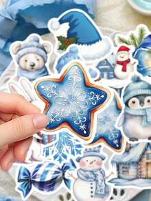 50pcs Blue Winter Stickers For Scrapbook, Phone Case, Diary, Window, Skateboard, Luggage, Refrigerator Decoration, Christmas Gift - Multicolor - View 2
