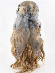 1PC Women's Solid Color Floral Lace Triangle Scarf, Lace Mantilla Veil, Triangle Lace Veil, Minimalist Elegant Elegant Lightweight Sheer Triangle Scarf, Bridal Veil, Hollow Lace Trim Decorated Wedding Veil Headscarf, Boho Chic, Wedding Veil, Fashionable Versatile Suitable For Banquet, Ball, Outdoor Photography, Wedding, Match With Dress, Scarf Dress - Multicolor - View 12