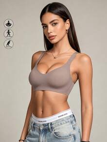 Runway Rest Women's Criss-Cross Sexy Yoga Bra, Hollow Mesh Breathable Seamless Wireless Sports Bra - Brown - View 1