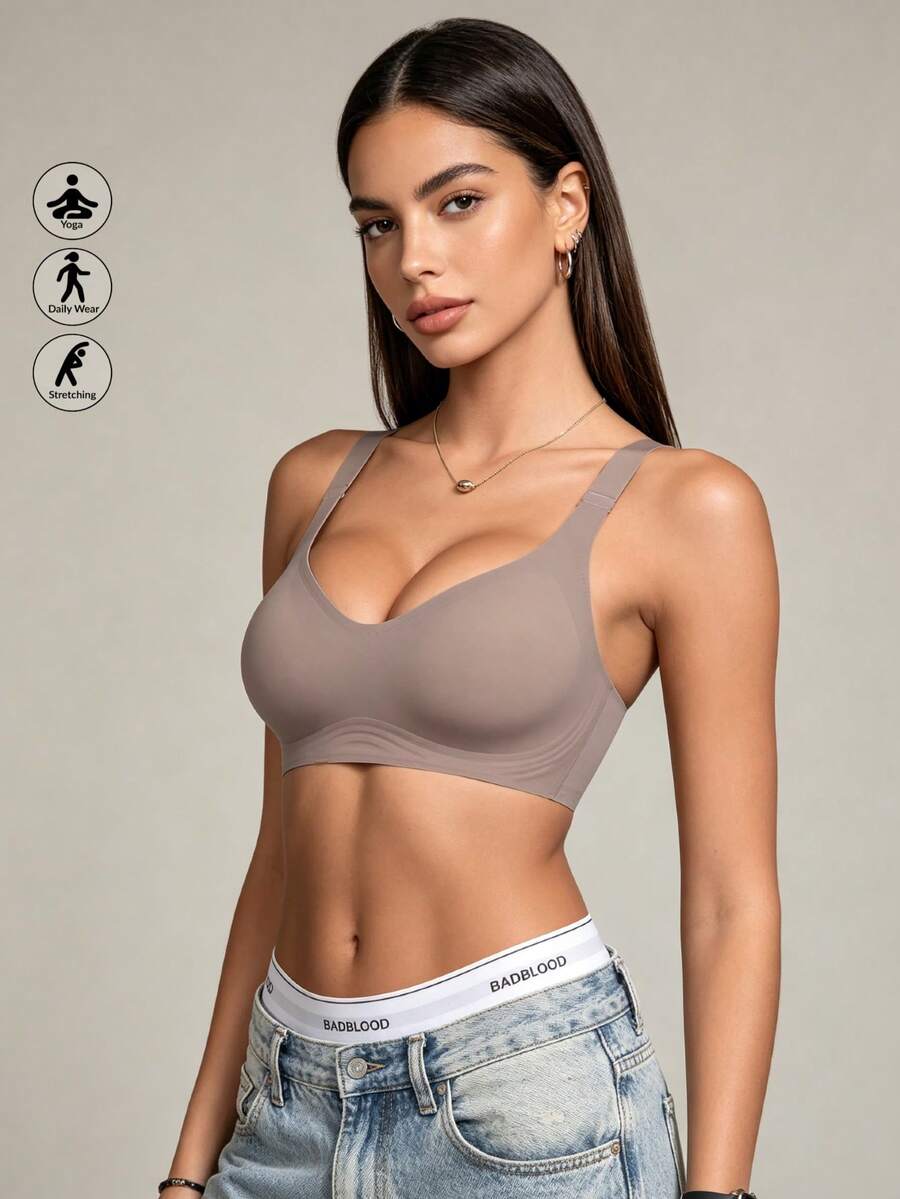 Runway Rest Women's Criss-Cross Sexy Yoga Bra, Hollow Mesh Breathable Seamless Wireless Sports Bra - Brown - View 1