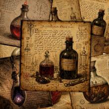 24pcs Dark Academia Alchemy Paper, Vintage Occult Potion Bottle Scrapbooking Cardstock, Mystical Glowing Liquid Craft Paper For Aesthetic Collage, Gothic Journaling, And Ephemera Collection. - Square - View 3