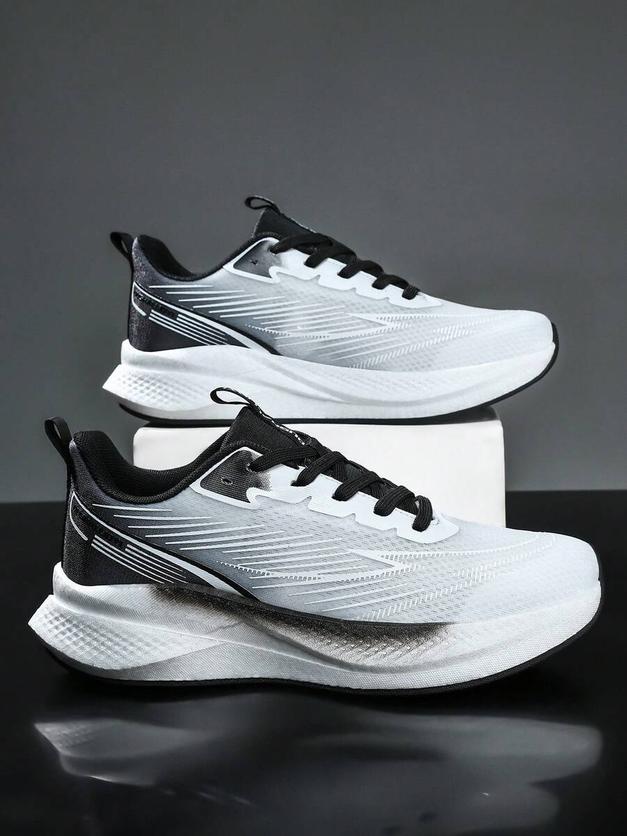 Men's Athletic Shoes, Breathable Fabric Upper And EVA Anti-Slip Sole, Fashionable Versatile Running Shoes, Suitable For All Seasons. - White and Black - View 1
