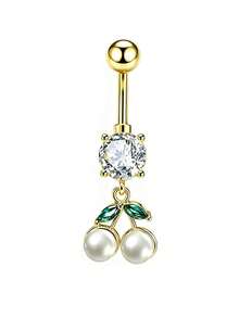 Cute Cherry Belly Button Rings For Women Dangly Belly Piercing Jewelry Navel Ring Pearl Heart Dangle Belly Button Piercings Daily Gift Party - Belly Button Ring - View 20