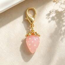 1 Set 2pcs Unisex Fun Realistic Personalized Transparent Strawberry Keychain, Simple Sweet Bow Key Ring Bag Pendant - Multicolor - View 3