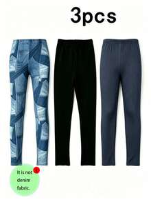 3pcs/Pack Tween Girls Simple Casual Versatile Full Length Leggings, Suitable For Home Wear, All Season - Multicolor - View 3