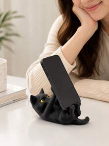 1pc Black Cat Phone Holder (Lying Position), Cute Cat Design, Suitable As Decorative Accessory For Office, Bedroom And Dining Table, Exquisite Ornament, Perfect Gift For Friends - Multiple Styles - View 1
