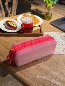 1pc Dopamine Color Jelly PVC Pencil Case, Large Zipper Transparent Pencil Pouch, Makeup Storage Bag - Multicolor - View 4
