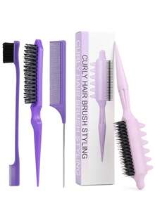 1 Pack Multicolor Curly Hair Styling Brush, Sweet Style Plastic Hair Comb With Pointed Tail, Easy Sectioning & Smoothing For Curly Wavy Hair Daily Use - One Size Fits All - View 16