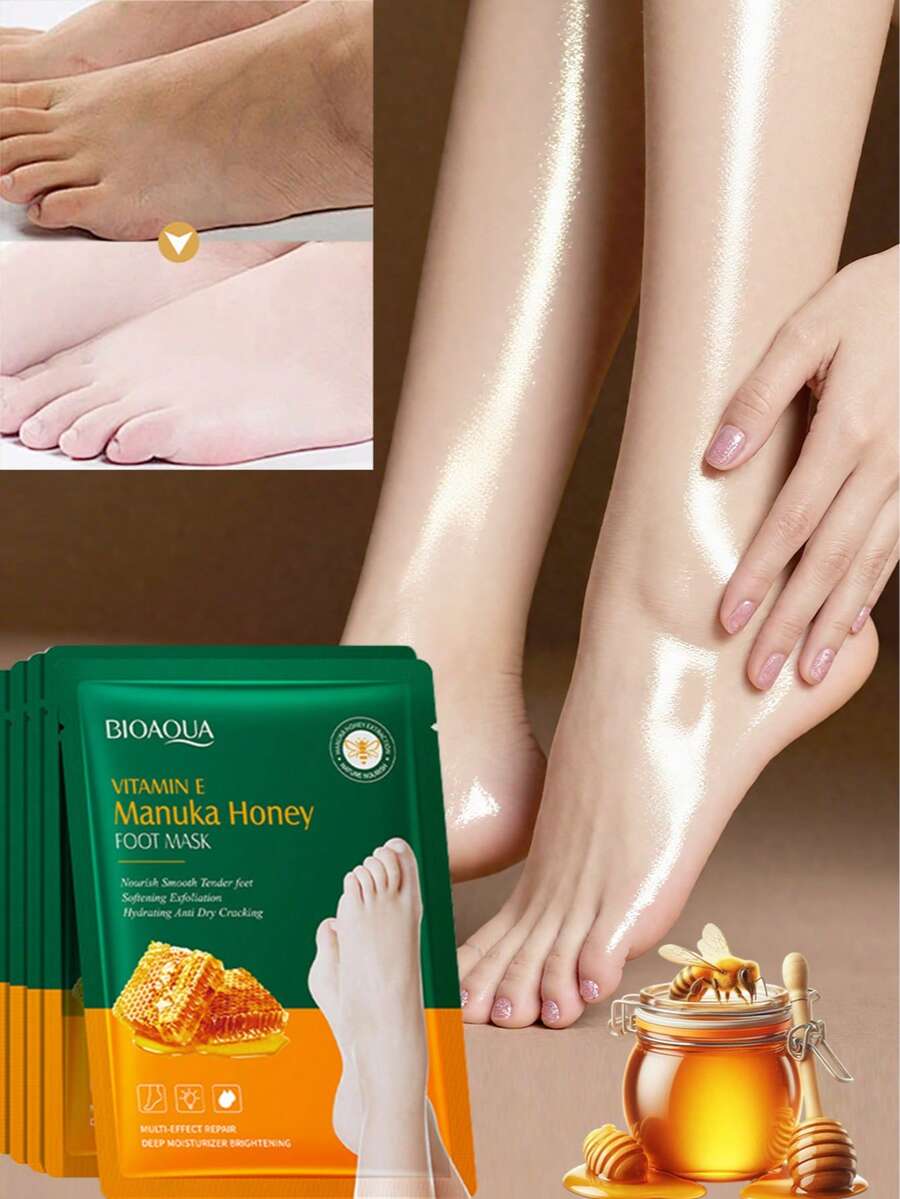 BIOAOUA 15对/10对/5对/3对/2对维生素E、麦卢卡蜂蜜滋养足膜、烟酰胺美白足膜、山羊奶保湿长管足膜柔肤亮肤 - 白色 - 查看 1