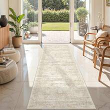 Alfombra de pasillo antideslizante para dormitorio, alfombra lavable con reverso de goma - Alfombra suave de pelo corto para cocina, lavandería, baño (61 x 244 cm, beige/marfil) - Albaricoque - Ver 3