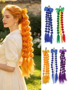 22 Inch Colorful Bubble Ponytail Wig With Bow Hair Accessory, Pink, Purple, Blue, White, Red, Yellow, Green Optional, Crazy Hair Accessory, Suitable For Women Outings, Daily, Holidays, Parties, Christmas, Music Festivals, Carnivals, Halloween - Multicolor - View 1