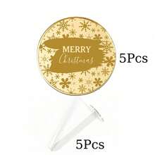 10Pcs/20Pcs/60Pcs/Set Gold Mirror Acrylic Christmas Cupcake Toppers Merry Christmas Round Cake Disc Tags Xmas Holiday Dessert Decorations - Multicolor - View 15