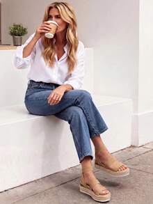 Womens Open Toe Espadrilles Dressy Platform Sandals Slip On Elastic Ankle Strap Wedges Sandals - Camel - View 4