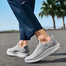 Skechers Breathable Flyknit Mesh Lightweight Foam Sole Men's Slip-On Walking Shoes - Grey - View 11