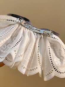 1pc Women's Grey Lace Bow Hair Claw Clip, Korean Style Preppy Ribbon Spring Hair Accessory - Grey - View 9
