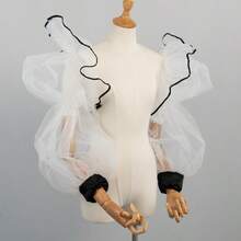 White Detachable Puff Mesh Sleeve Cuffs, Strapless Wedding Dress Accessory, Vintage Photography Gown Fluffy Tulle Sleeves - Multicolor - View 11
