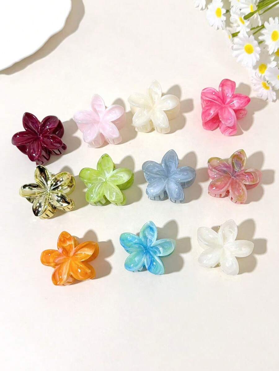 11个/8个/7个 1.57英寸/4厘米 小雏菊发夹 - 大理石纹理波浪花卉设计 - 马尾爪夹 - 优雅可爱日常佩戴发饰，圣诞节发饰，海滩度假发夹，夏季，假日，旅行 - 彩色 - 查看 1
