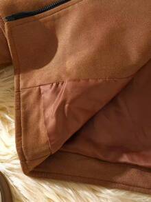 Young Girls Autumn/Winter Diagonal Zipper Loose Collar Short Jacket Casual Outerwear - Brown - View 7