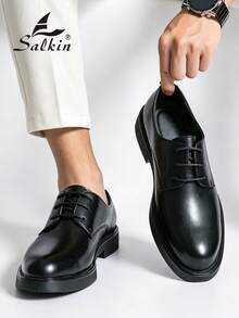 Salkin 復古奢華設計男士正裝鞋 繫帶圓頭德比鞋 優雅紳士正式鞋 適合商務通勤 柔軟舒適 辦公日常 返校學生鞋 情侶約會浪漫晚宴男鞋 節日禮物 婚禮新郎鞋 全季節適用 - 黑色 - 查看 1