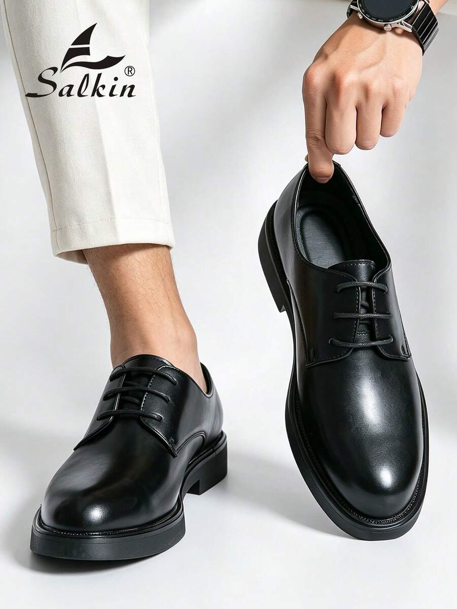 Salkin 復古奢華設計男士正裝鞋 繫帶圓頭德比鞋 優雅紳士正式鞋 適合商務通勤 柔軟舒適 辦公日常 返校學生鞋 情侶約會浪漫晚宴男鞋 節日禮物 婚禮新郎鞋 全季節適用 - 黑色 - 查看 1