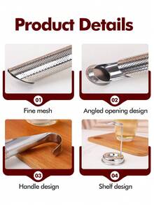 1 Set Saringan Teh Stainless Steel 304 dengan Dudukan Penyimpanan yang Sesuai, Saringan Teh Daun Lepas Gantung, Saringan Teh Jaring Halus yang Dapat Digunakan Kembali, Alat Seduh Teh Gantung Cangkir, Aksesoris Teh - MultiWarna - View 6