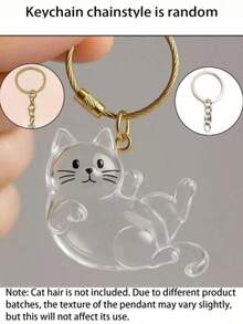 Transparent Cat-Shaped Memorial Pendant, Multiple Cute Cat Styles Available, Clear And Exquisite Shell, Can Store Pet Hair, Preserve Memories With Your Pet, Keychain, Can Be Hung On Bags, Keys, Suitable As Pet Memorial Gift - Multicolor - View 5