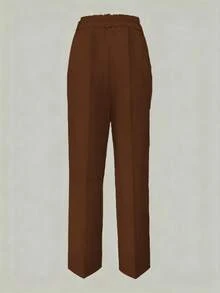 Plus Size Solid Color Button Pocket Zipper Versatile Pants Spring - Brown - View 3