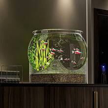 1pc Sturdy Transparent Round Fish Tank, Desktop Aquarium, Anti-Drop And Anti-Tip, Suitable For Turtles And Small Fish. Natural Stone Design, Versatile Use, Indoor/Outdoor Decorative Fish Tank. - Multicolor - View 7