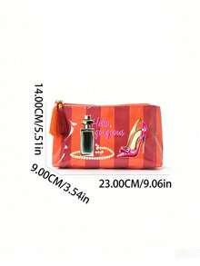Colorful Striped Beach Makeup Bag With "Hello Gorgeous" Letter, Perfume And High Heel Pattern, Tassel Zipper, Cute Colorful Beach Pattern Decoration, Waterproof PVC Toiletry Bag, Portable Travel Cosmetic Storage Bag, Multi-Functional Toiletry Bag, Vacation Makeup Storage Bag, Perfect For Beach, Pool, Cruise And Holiday Essentials, Birthday Gift, Party Gift, Wedding Gift, Back To School Gift, Travel Souvenir - Multicolor - View 12