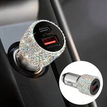 1件裝雙USB車用充電器，亮面手工水鑽水晶鑽石人造車飾，5V快充適配器，通用Android/手機，適合男女的完美節日/生日禮物 - 彩色 - 查看 66