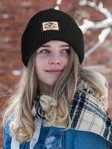 1pc Solid Color Patchwork Beanie, Unisex Elastic Knit Hat, Warm Autumn/Winter Hat, Suitable For Outdoor, Cycling, Sports, Skiing, Designed For Young People, Outdoor Activities, Christmas, Thanksgiving, Retro Party And Streetwear, Perfect Gift For Friends And Birthday Present - Multicolor - View 5