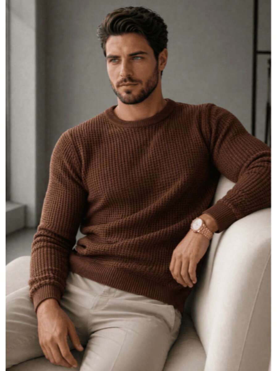 Suéter Masculino Tricô Texturizado Casual Blusa de Frio Masculina Elegante Inverno 2026