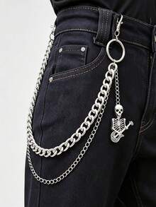 1 sợi xích quần/xích ví kim loại khung xương guitar 2 lớp, phong cách punk hip hop cho quần jean, phù hợp với thời trang đường phố, tiệc tùng và Halloween - Bạc - Xem 1
