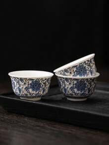 1pc/2pcs Blue And White Porcelain Ceramic Tea Cup, Tea Tasting Cup With Lotus Vine Pattern, High-End Ceramic Tea Cup, Lightweight Luxury Personal Tea Cup, Water Cup, Gift Cup, Suitable For Home, Gift, Party - Multicolor - View 8