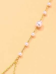 FAAABULS 1pc Women's Gold Pearl Body Chain, Elegant Water Drop Bead Chest Chain & Waist Chain Integrated Adjustable Bikini Necklace, Suitable For Beach Vacation, Pool Party - Pearl - View 5