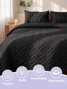 1pc Summer Lightweight Quilted Cooling Blanket, Solid Color Curved Grid Soft Quilt, Breathable And Cool All Night, Ultra Soft And Comfortable, Fits All Bed Sizes, Ideal For Bedroom And Dorm Decor (Pillow And Pillowcase Not Included) - Black - View 6