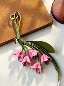 1pc Women's Leather 3D Floral Colorblock Hanging Bag Charm Keychain Gift, Suitable For Daily Bags And Clothing Accessories - Multicolor - View 6
