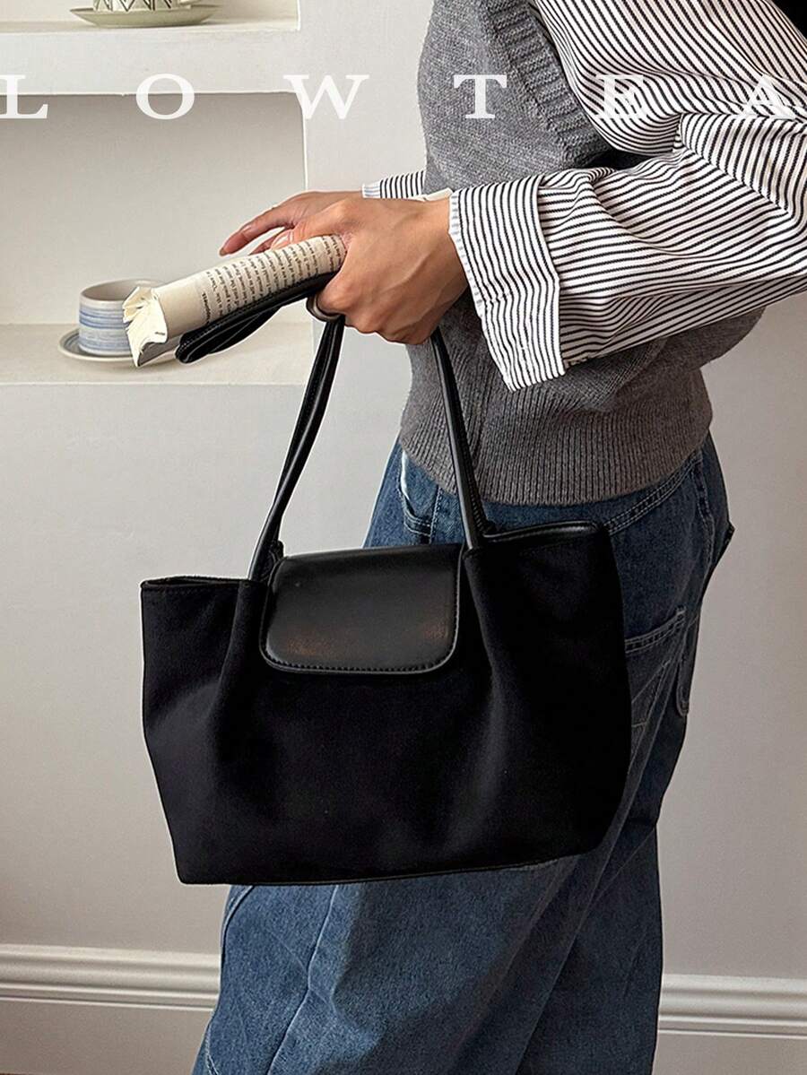 low tea 1pc Pleated Dumpling Bucket Shoulder Bag, Suede Fabric, Suitable For Commuting, Shopping And More