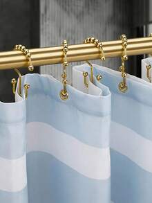 12pcs Metal Gold Shower Curtain Hooks, Double Hook Design, Bathroom Curtain Rings, Autumn Decor, Bathroom Decoration, Mountain Shape Design, Multi-Functional Home Metal Shower Curtain Hooks - Multicolor - View 4