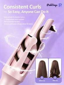 PinkSings One-Click Automatic Hair Curler, 32mm Barrel, Left-Right Auto Curling Iron, 4 Temperature Modes, Negative Ion Generator, Smart Timer And Sensor, Auto Shut-Off, Best Christmas Gift - Pink - View 3