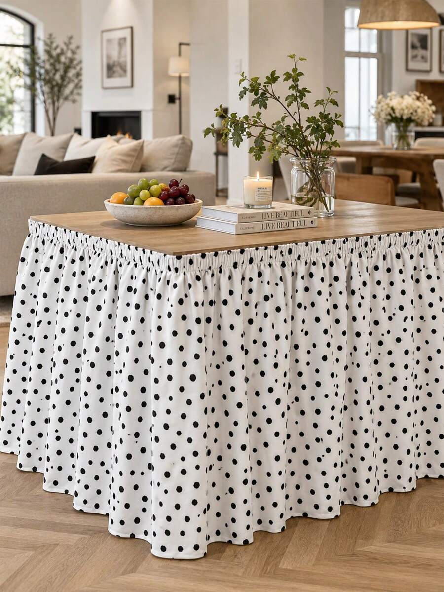 1pc Black And White Polka Dot Tablecloth, Polyester Material, Suitable For Rectangular And Round Dining Tables, Ideal For Home Office, Kitchen And Dining Room, Bohemian Style Birthday Party Table Decoration - Multicolor - View 1