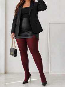 1pc Women's Wine Red Shaping Leggings, Light-Compression Butt-Lifting Stretch Pants For Christmas, Holiday Parties & Evening Wear - Burgundy - View 3